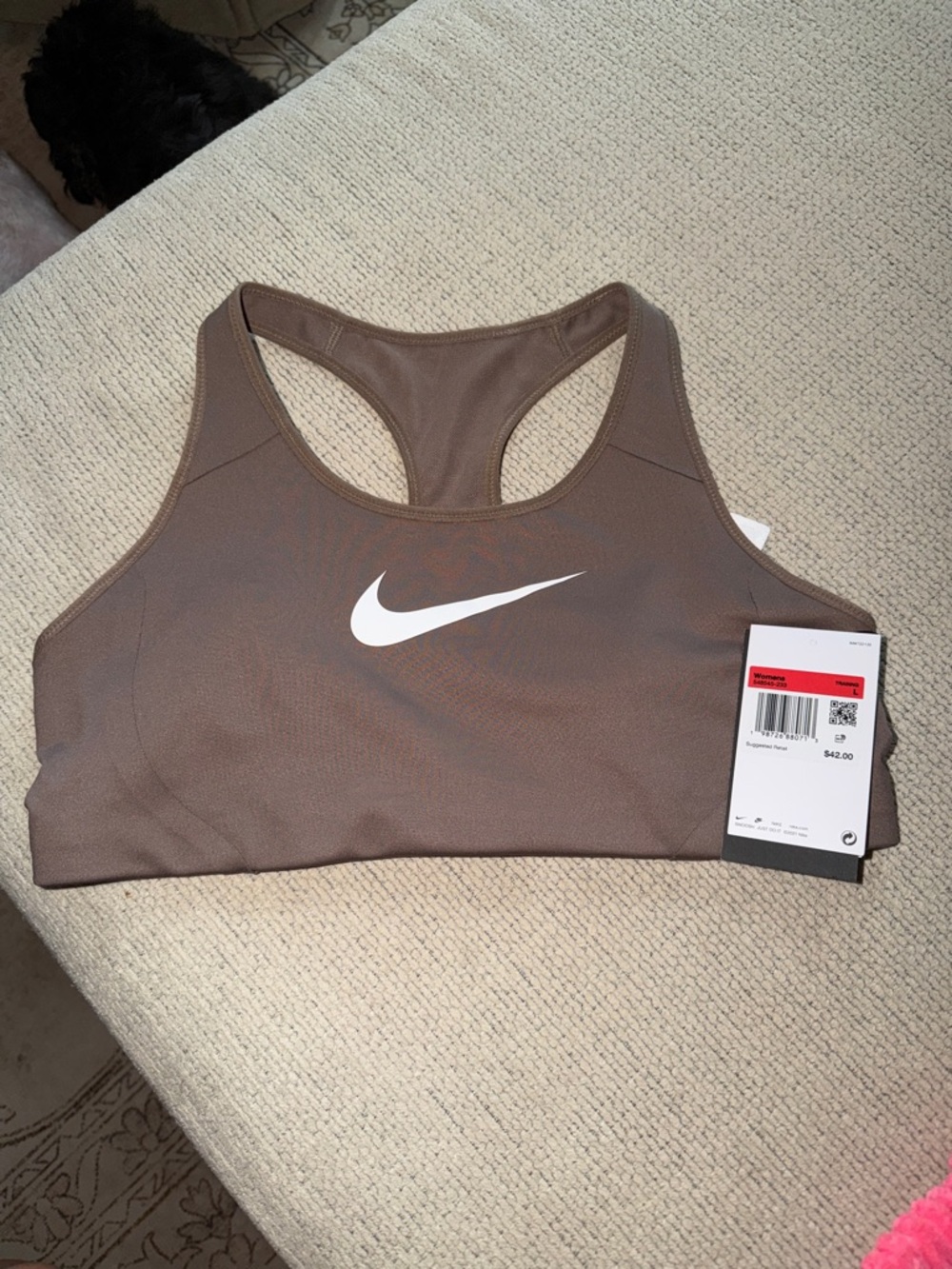 Nike Brown Racerback Taupe Sports Bra with White Swoosh